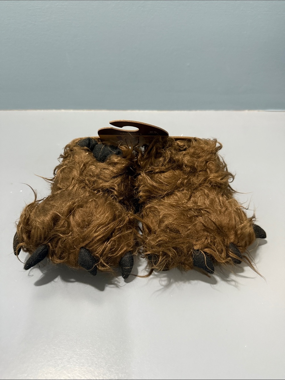 Lazy One Brown Furry Big Foot Paw Slippers - Kids XS